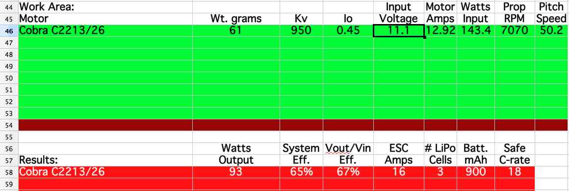 Motor selection table